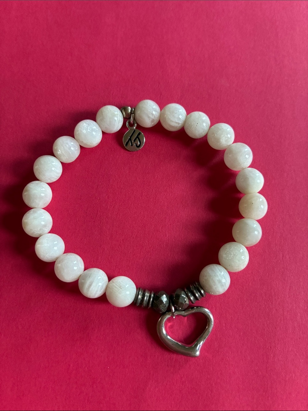 T.Jazelle Moonstone bracelet with sterling silver heart & pyrite stones